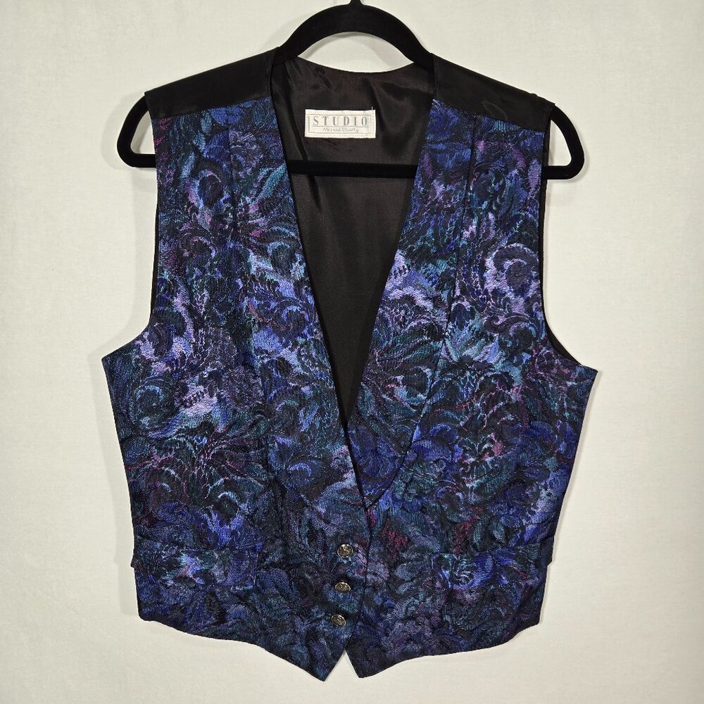 USA Vintage STUDIO by MICHELLE STUART Multicolor Floral JACQUARD Vest Women Sz M